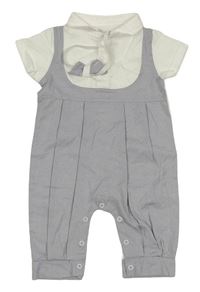 Světlemodro-bílý košilový overal s motýlkem