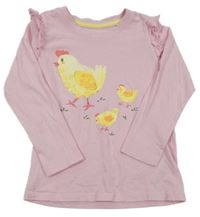 Ružové tričko so slepicí a kuřaty Tchibo