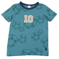 Petrolejové tričko s futbalovymi loptami a číslom Schiesser