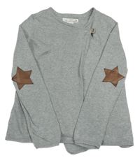 Sivý melírovaný zavinovací sveter s hvězdami na rukávech H&M