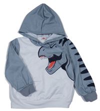 Sivo-biela mikina s dinosaurom a kapucňou