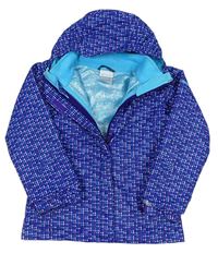 3v1 Modrá kockovaná šušťáková bunda s kapucí + fleecová mikina Columbia