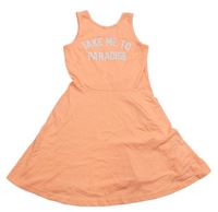 Neónově oranžové šaty s nápisom
