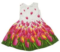 Bielo-ružové šaty s tulipány