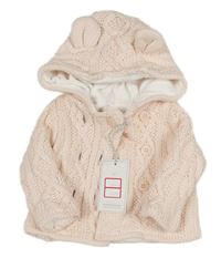 Světlerůžový vzorovaný podšitý propínací svetr s kapucí Mothercare