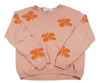 Svetloružový ľahký sveter s oranžovymi motýlikmi H&M