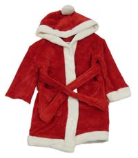 Červeno-bílý plyšový župan s kapucí - Santa Primark