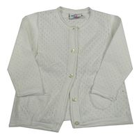 Bílý perforovaný lehký propínací svetr Topomini