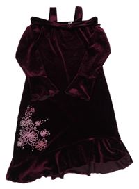 Lilkové sametové šaty s výšivkou květů C&A