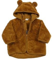 Hnědá plyšová propínací mikina s kapucí H&M