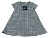 Tmavomodro-sivé kockované šaty s mašľami Topolino
