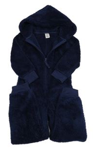 Tmavomodrá chlpatá kombinéza s kapucňou Peacocks