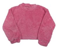 Ružová crop chlpatá mikina