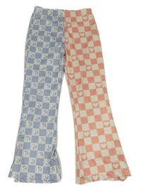 Smetanovo-ružovo-modré kockované flare legíny