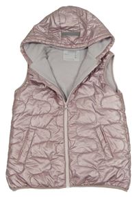 Světlerůžová šusťáková prošívaná zateplená vesta s kapucí Nutmeg