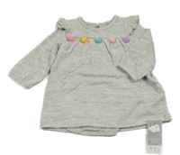 Nové - sivé melírované úpletové šaty s bambulkami a všitým body Primark