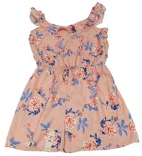 Světlerůžový květovaný lehký kraťasový overal 