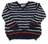 Tmavomodro-biely pruhovaný rebrovaný ľahký sveter okaidi