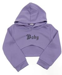 Fialová ľahká crop mikina s nápisom a kapucňou