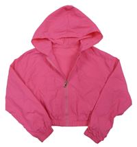 Ružová šušťáková ľahká crop bunda s kapucňou Shein