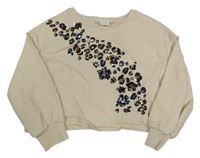 Smotanová crop mikina s leopardím vzorom s flitrami Next
