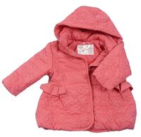 Lososová prešívaná šušťáková zateplená bunda s kapucňou Mothercare
