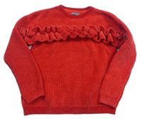 Červený žinylkový sveter s volánikmi Primark