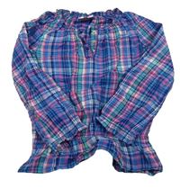 Modro-růžovo-zelůená kostkovaná halenka Topolino