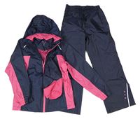 2set - Tmavomodro-růžová šusťáková funkční bunda s kapucí + tmavomodré funkční šusťákové kalhoty Crivit