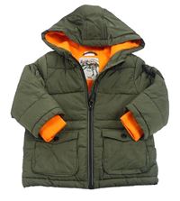 Khaki prešívaná šušťáková zimná bunda s nášivkou a kapucňou F&F