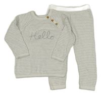 2set - Šedo-bílá pletená pruhovaná souprava s nápisem