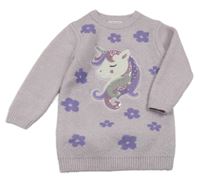 Lila kvetované trblietavé svetrové šaty s jednorožcom Primark