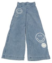 Světlemodré široké džagíny so smajlíkmi H&M