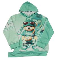 Zelená mikina s medvídkem a kapucí 