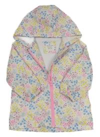 Bílo-barevná květovaná šusťáková lehce zateplená bunda s kapucí Matalan