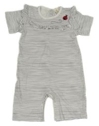 Bielo-sivý pruhovaný kraťasový overal s lienkou