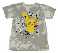 Bielo-sivé batikované tričko s Pikachu