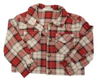 Béžovo-červená kockovaná crop košeľová bunda H&M