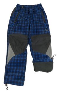 Modro-černo-šedé kostkované outdoorové kalhoty