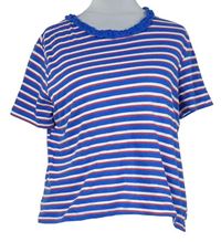 Dámske modro-červeno-biele pruhované crop tričko zn. Zara