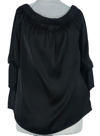 Dámská černá saténová halenka s lodičkovým výstřihem H&M