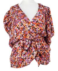 Dámská růžovo-červeno-černá vzorovaná peplum halenka s páskem AX 