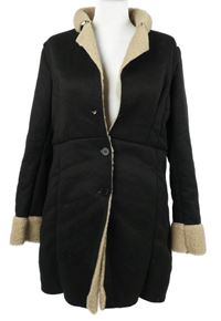 Dámský černý semišový zateplený kabát Shein 