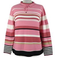 Dámsky ružovo-čierno-biely pruhovaný sveter Rabe