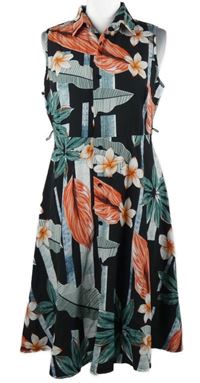 Dámske čierne kvetované košeľové šaty Shein