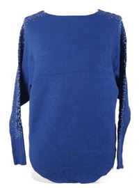 Dámský tmavomodrý volný svetr s krajkou a kamínky 