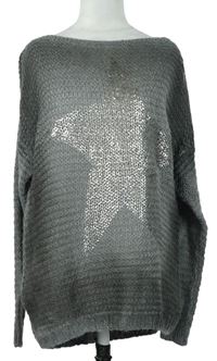 Dámsky sivý chlpatý sveter s hviezdou