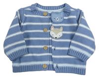 Modro-bílý pruhovaný propínací svetr se zvířátky Mothercare