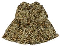 Béžové bavlnené šaty s leopardím vzorom a golierikom Next