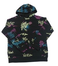 Čierna mikina s nápismi a kapucňou Primark